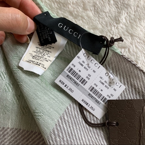 NWT Authentic Gucci GG Linen Blend Color Scarf 🧣Grey Green Ivory - Picture 7 of 8